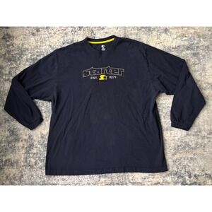 Vintage Starter Shirt Mens 2XL Navy Spell Out Long Sleeve Graphic Y2K Michigan‎